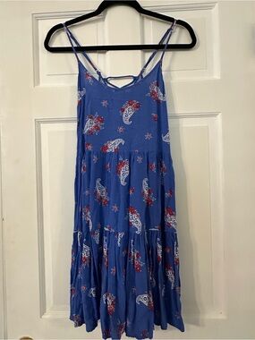 Mudd Blue Floral Spaghetti Strap Dress with Red Accents